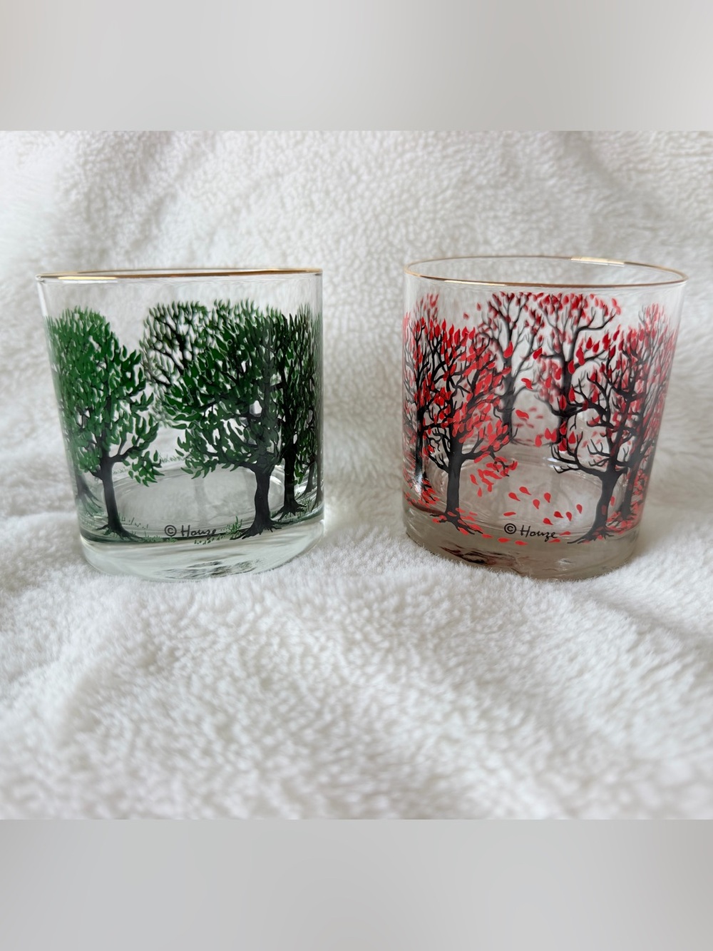 Vintage Houze "Trees of the Seasons" Rocks Glasses - Set of 2 - Spring & Autumn
